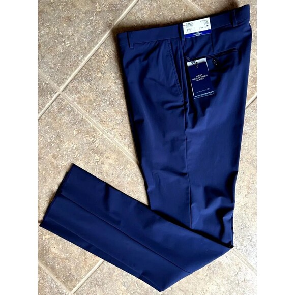 Hart Schaffner Marx New York Performance Dress Pants 46R Unhemmed Navy $155 NWT
